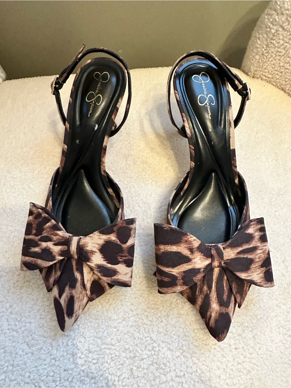 Jessica Simpson Leopard Print Bow Pointed Slingback Pumps - Brown/Black